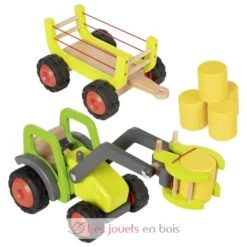 Frontlader Mit Heuwagen - Goki -Modell Spielzeug Für Kinder 55887 goki tracteur chargeur avec remorque a foin 3