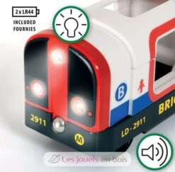 Metro - Sound And Light - Brio -Modell Spielzeug Für Kinder brio world 33867 metro son et lumiere train manuel avec son et lumiere theme ville urbain transport en commun circuit train en bois