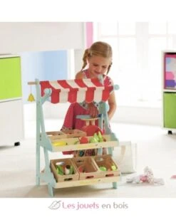 Honeybee Marktstand (+ Kiste Mit äpfel) - Le Toy Van -Modell Spielzeug Für Kinder petite fille joue a la marchande