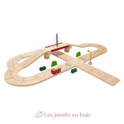 Strassensystem Holz - Plan Toys -Modell Spielzeug Für Kinder pt6208 coffret route circuit voiture en bois 2